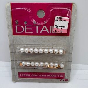 Vintage 1991 Pearl Grip Tight Barrettes Gold‎ Tone Set of 2 Sekine Details